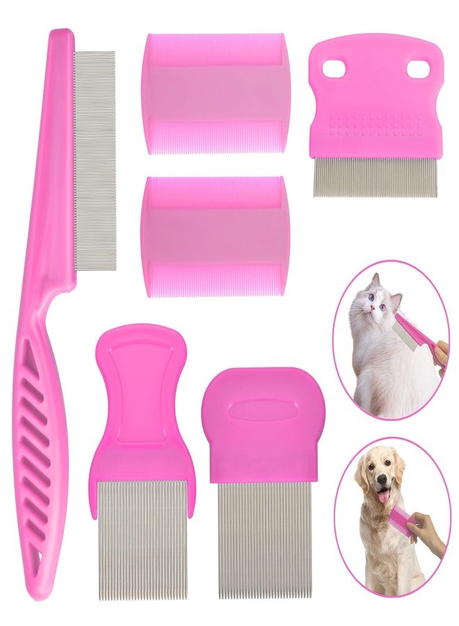 CAPHONT Flea Comb Set for Cats & Dogs - 6 Pack Pet Grooming for Small, Medium & Large Pets (Pink) - Image 1
